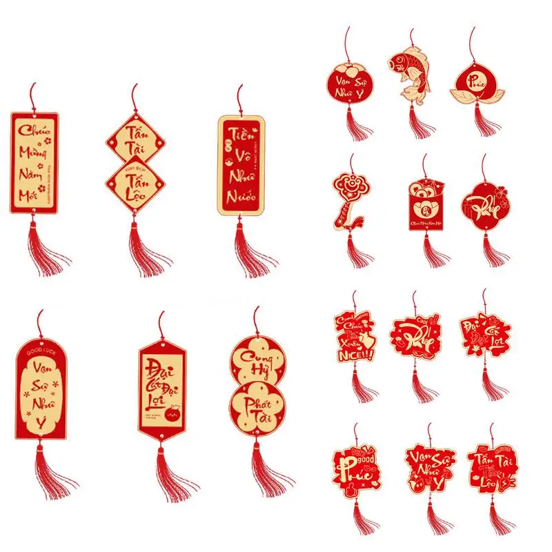 Set Of 6 Lucky Bonsai Pendants 2025 Vietnamese New Year Ornaments Decorative Fortune Bringing Decor With Rope