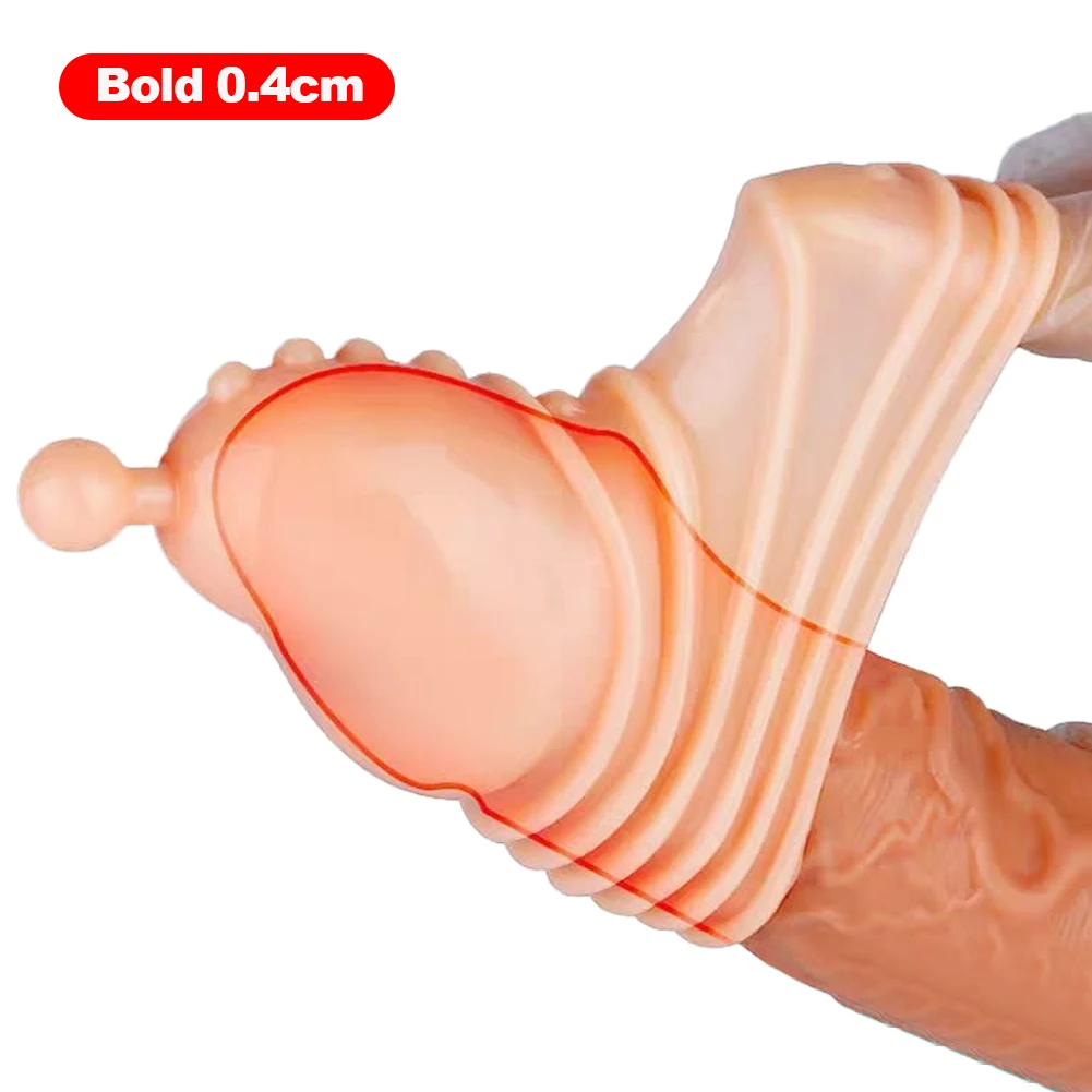 Reusable Penis Extender Cock Rings Delay Ejaculation Penis Condoms Dick Sleeve Silicone Glans Cover Enlargement Sex Toys For Men