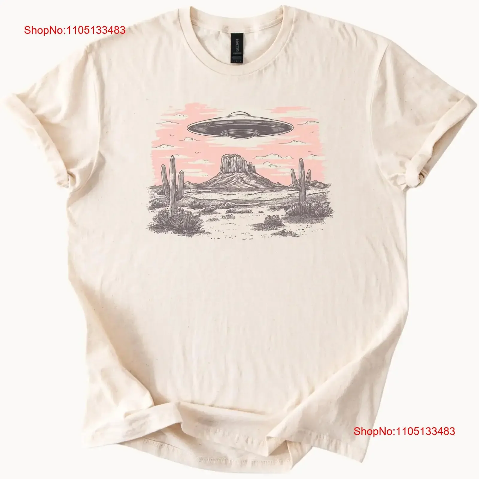 

UFO Desert Abduction T Shirt Alien Spaceship vintage Washed Stylish graphic Soft Slightly Breathable Casual Unisex streetwear