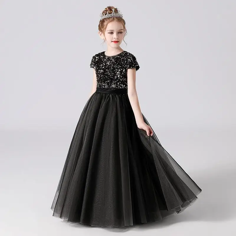 

2024 Summer Children's New Princess Skirt Piano performance dress Fashionable and elegant Pengpeng yarn sequins Princess Dress