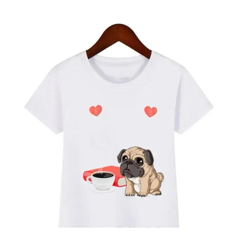 Summer Girls Boys  T Shirt  Cool Pug Roller Skating Animal Print Tshirt Camisetas Kawaii Kids Clothes Dog Lover T-shirt Boys