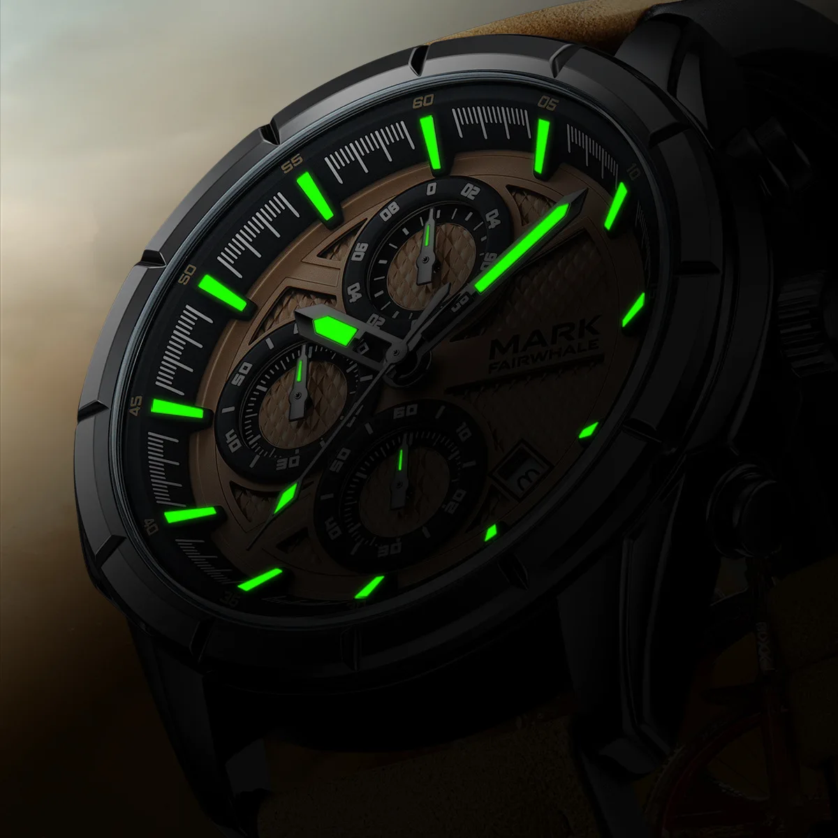 New Fashion Brown Watch Men Brand Mark Fairwhale Luxury Rubber Strap Clock Male Sports Chronograph Waterproof Quartz Wristwatch