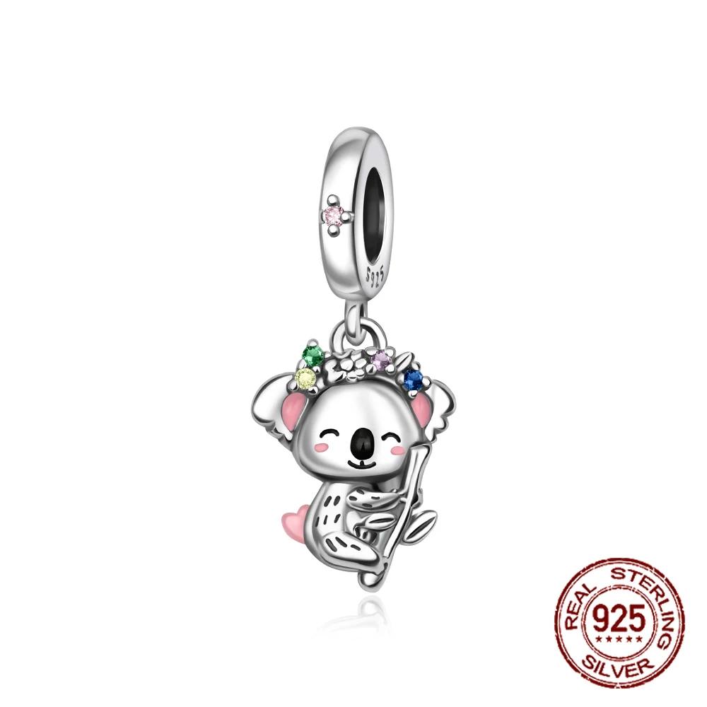 

925 Sterling Silver Cute Lazy Koala Eucalyptus Bear Charm Talisman Pendant Fit Original Charm Bracelets Women DIY Jewelry Gift