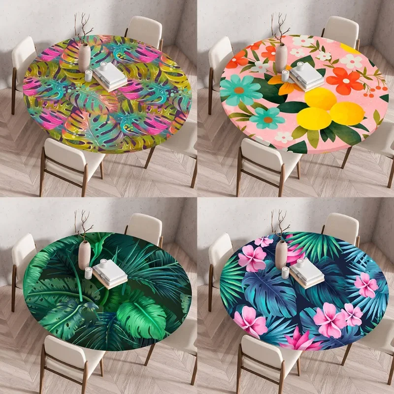 60-140cm Round Table Cover Waterproof Oil-Proof Tablecloth Elastic Kitchen Dining Wedding Party Table Cover Home Decoration