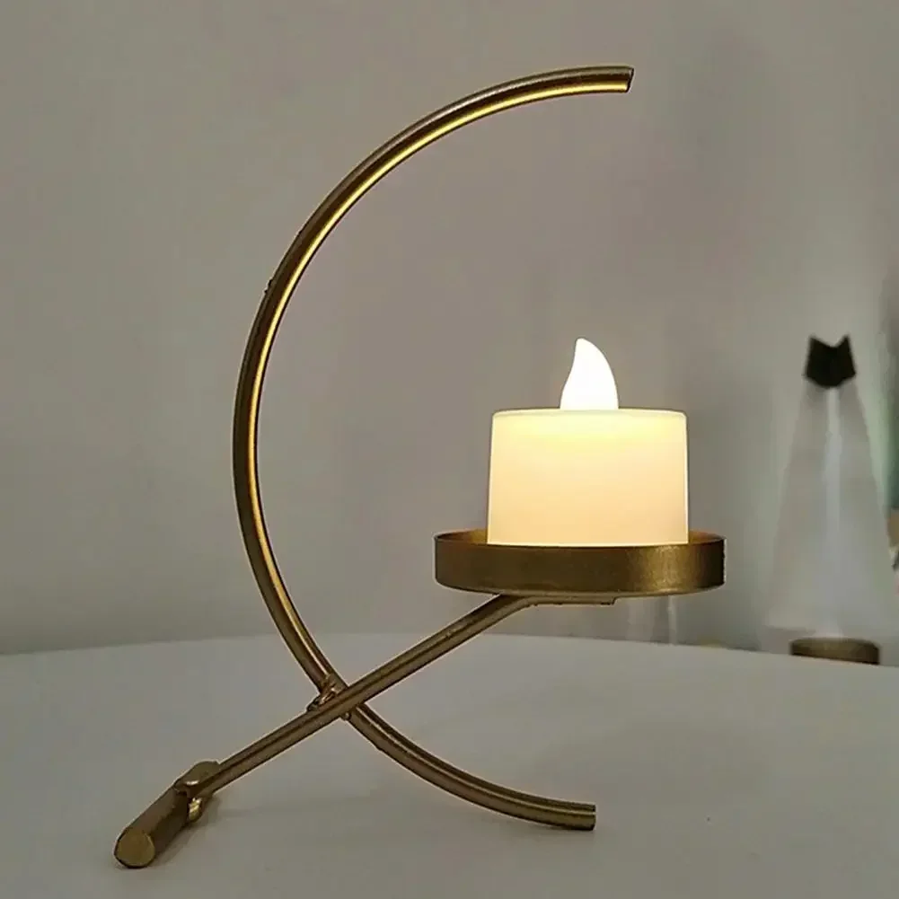 

Semicircle Moon Candlestick Wrought Iron Candle Holder Taper Candle Holder Stand for Home Bedroom Living Room Decor Dinning