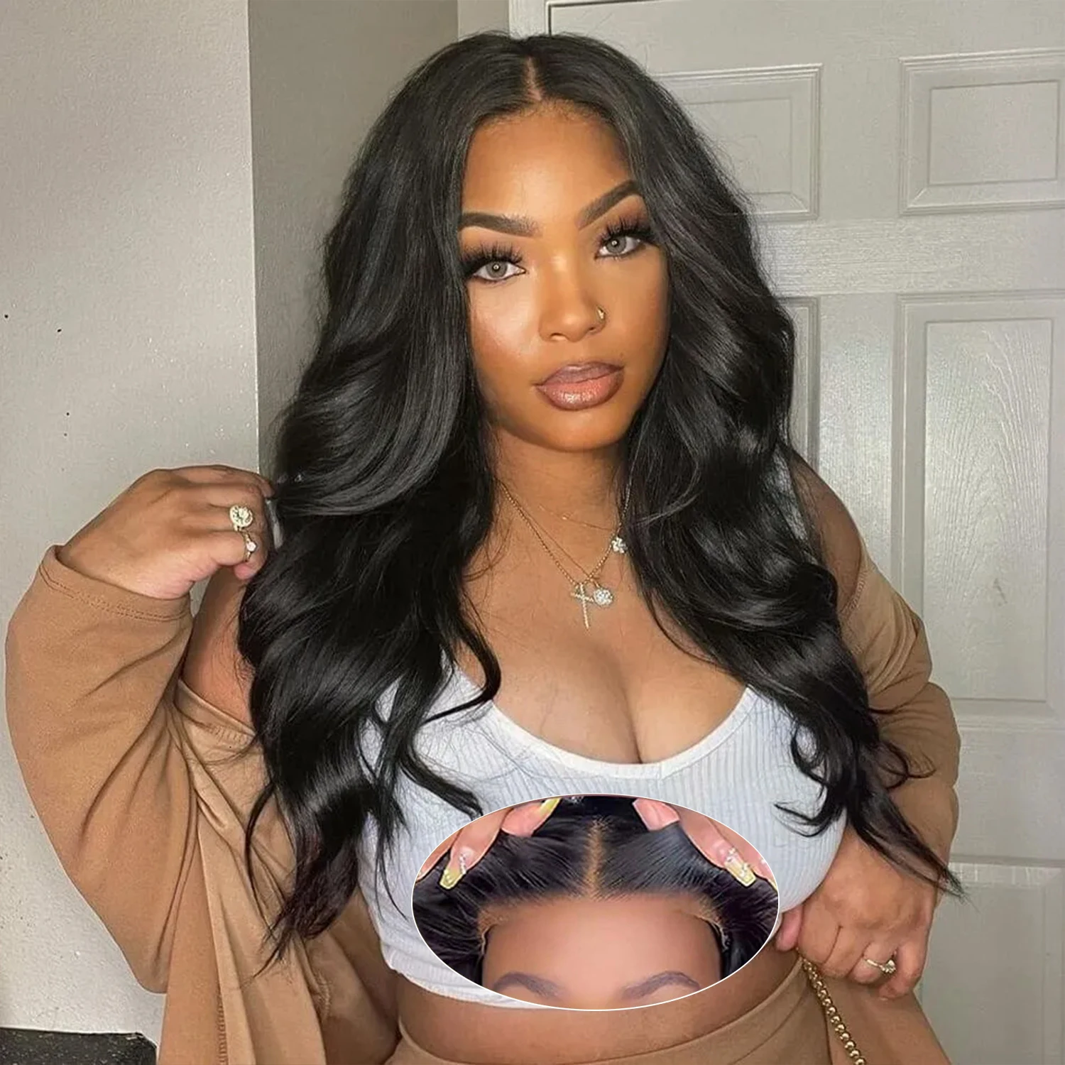

Glueless Wigs Human Hair Ready to Wear Body Wave Lace Front Wigs Wear and Go Pre Plucked Pre Cut 5x5 HD Lace Closure Wigs Black