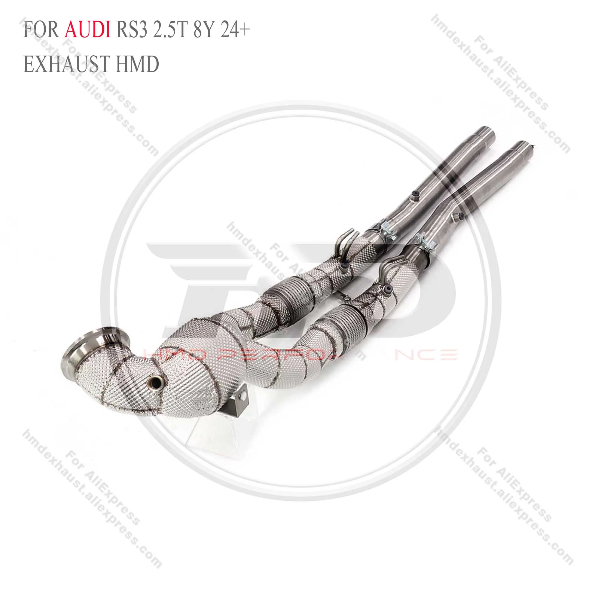 HMD Exhaust System High Flow Downpipe Resonant tube for AUDI RS3 2.5T 8Y 24+ With Heat Shield