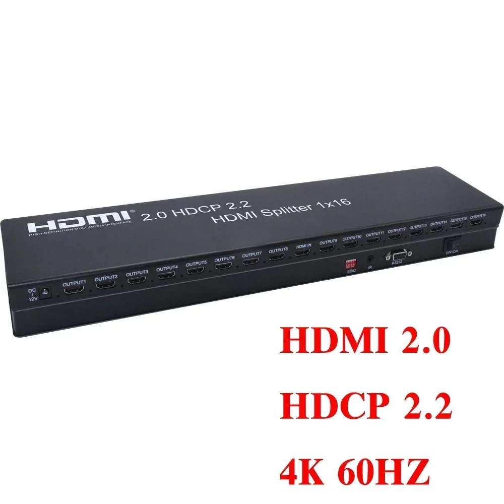 4K 60Hz HDMI 2.0 1x16 HDMI Splitter Video Distributor One To Multi Screen Share Display 1080P for Camera Laptop PC To TV Monitor