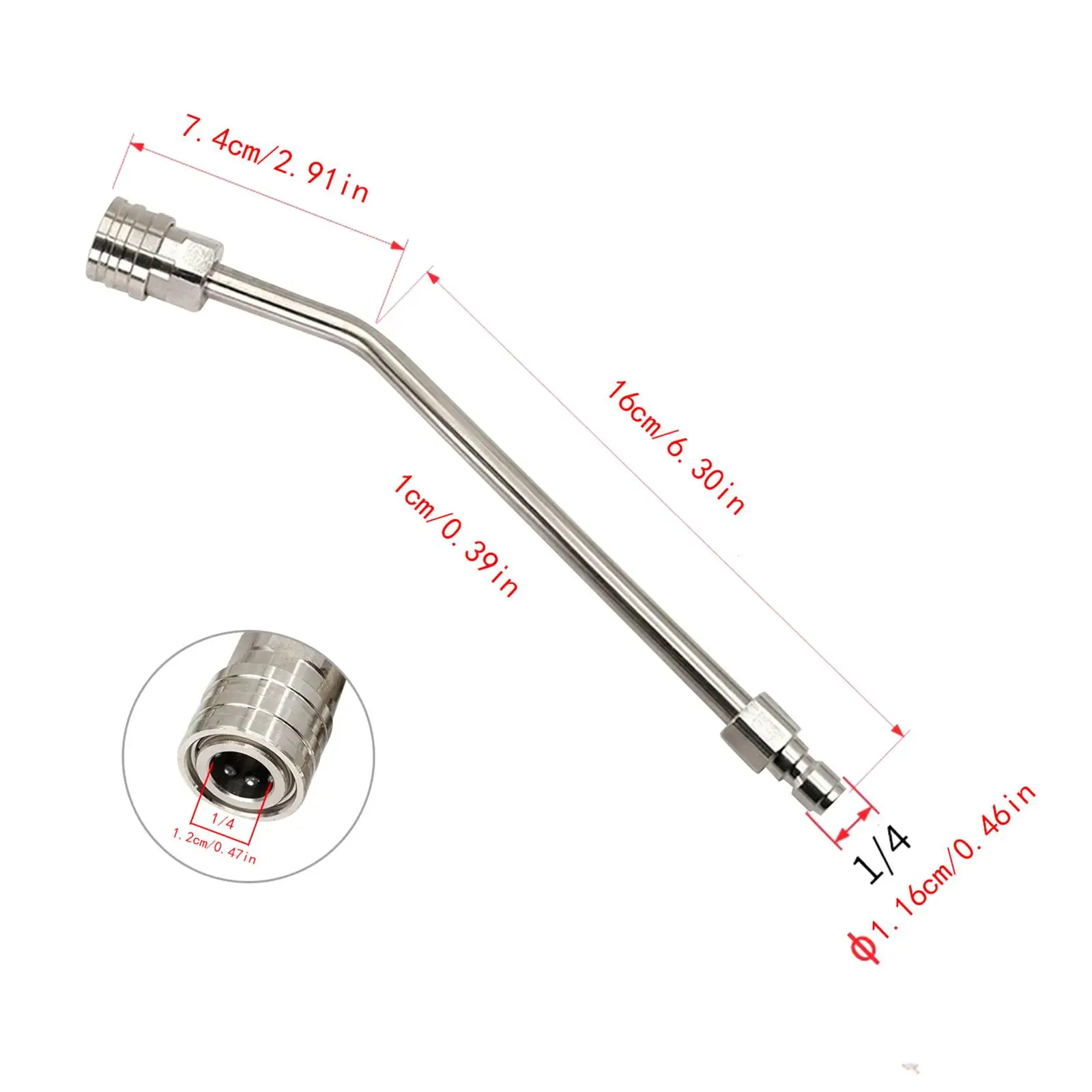 Pressure Washer Rod Curved Replacement Stainless Steel Angled Extension Stick 1/4 Quick Connect Cleaning Tool for Gutter Car