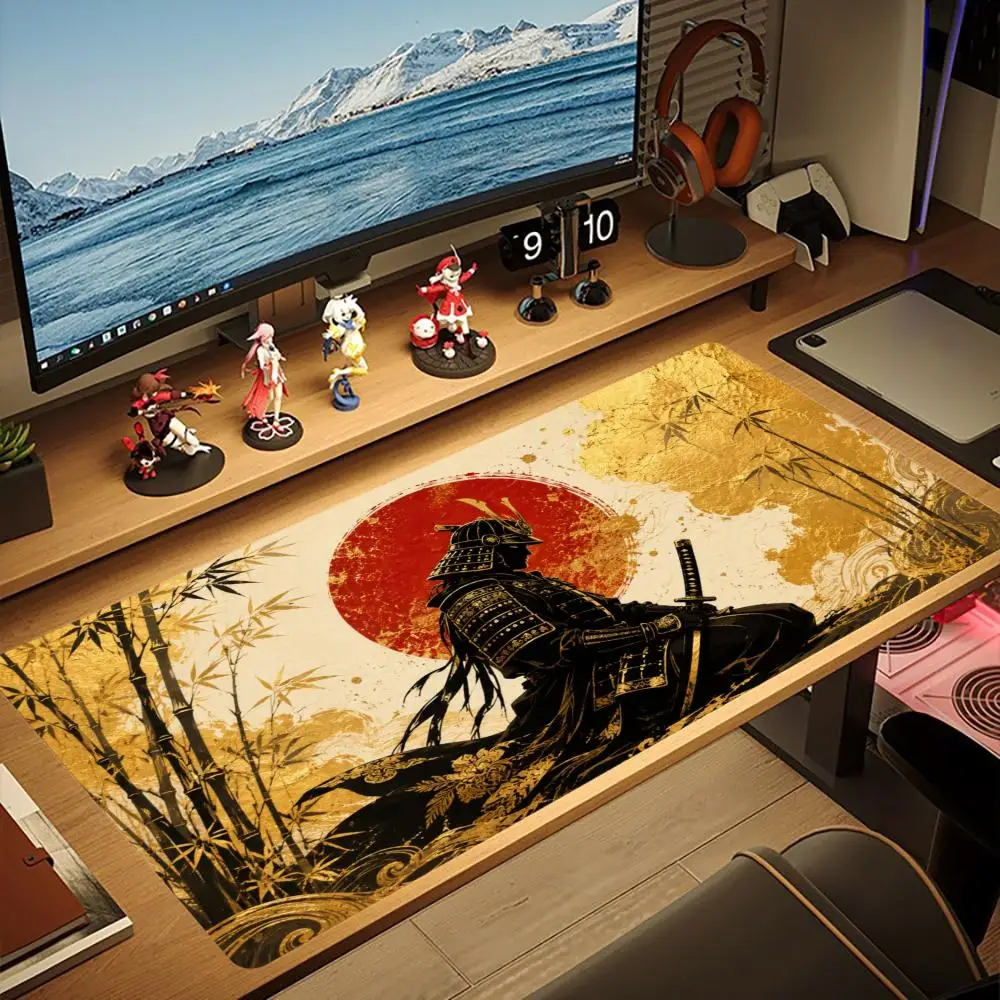 Japanese Samurai Warrior Mouse Pad Non-Slip Mat Xxl Large Gamer Keyboard Deskmat Computer Mousepad Bamboo Sakura Katana Art
