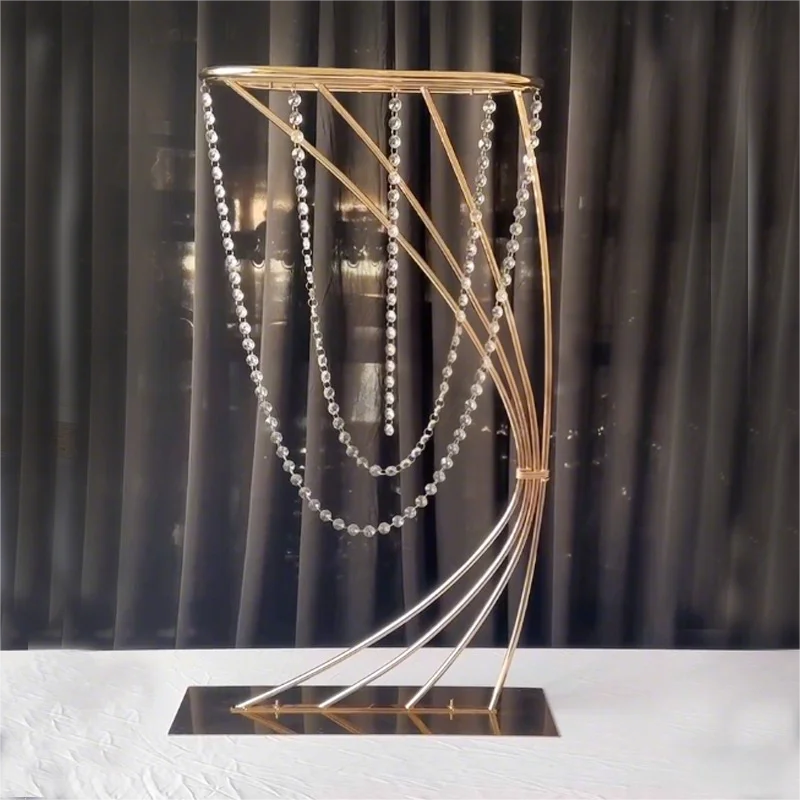 

Gold Flower Stand Vases, Geometric Centerpiece, Waist-shaped Bead Curtain，Wedding Event Decoration, 5/10/12 Pcs