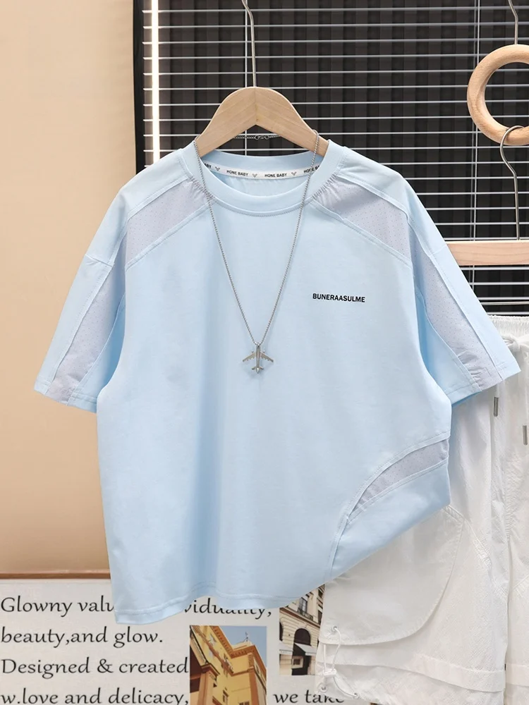 t-shirt-sportiva-a-maniche-corte-in-puro-cotone-per-ragazzi-14-anni-abbigliamento-trendy-per-bambini-novita-estiva-per-taglie-medio-e-grande