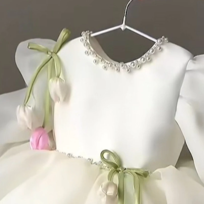 2026 New Children Girls Girl Kids Floral Tulle Tutu Elegant Pageant Summer Costume Formal Dress Puff Sleeve Princess Gown Flower