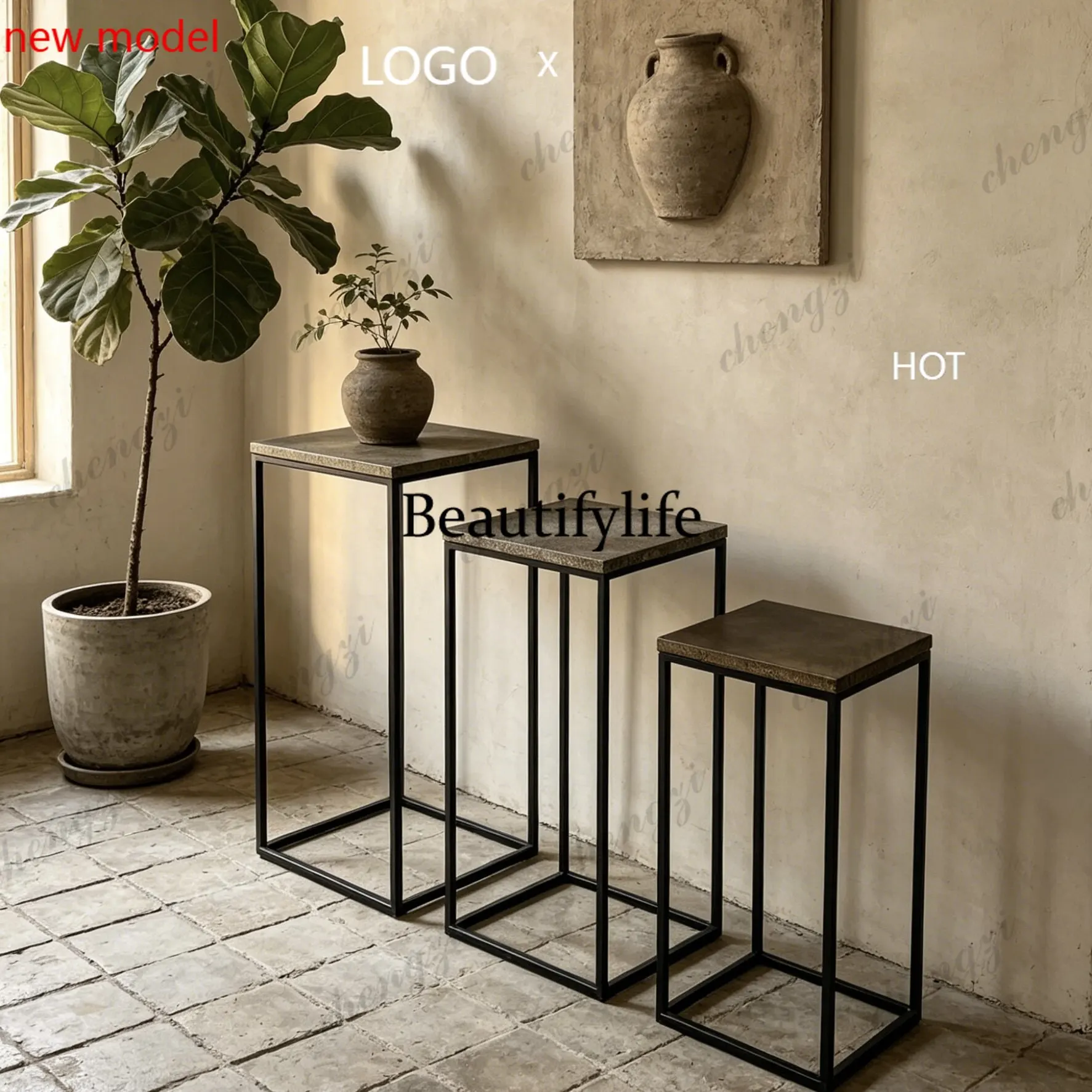 A74Modern simple square edge few metal bracket desktop shelf living room decoration corner few
