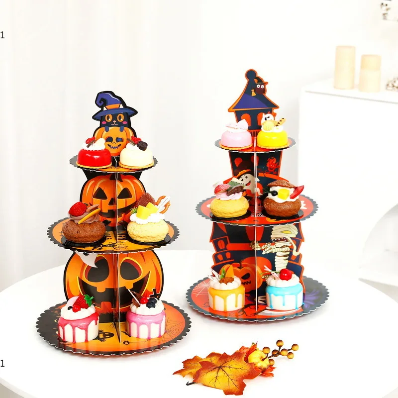 New Halloween Dessert Stand Display Cake Stand Ghost Party Decoration Supplies Paper Three Layer Cake Stand