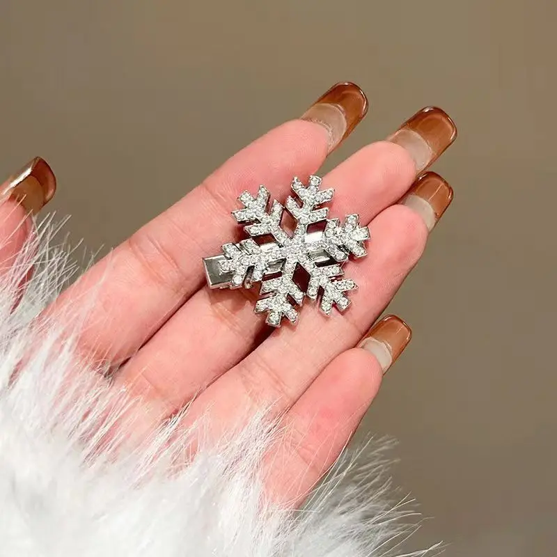 2pcs Sliver Snowflake Hair Clip Women Girls Sweet Bangs Side Clip Glitter Shiny Edge Hairpins Christmas Xms Headwear