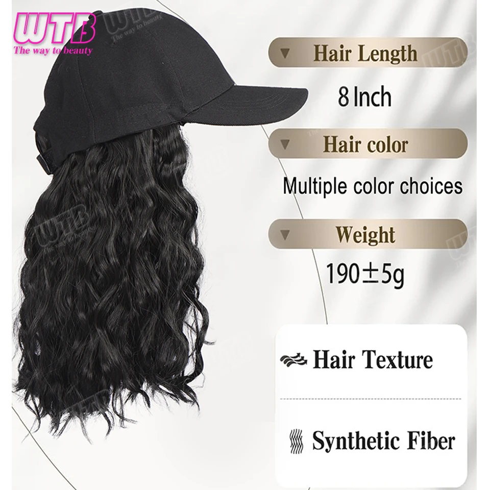 قبعة بيسبول صناعية مع وصلات شعر، قبعة صناعية مع شعر مرفق للنساء، قبعة مجعدة قابلة للتعديل #3