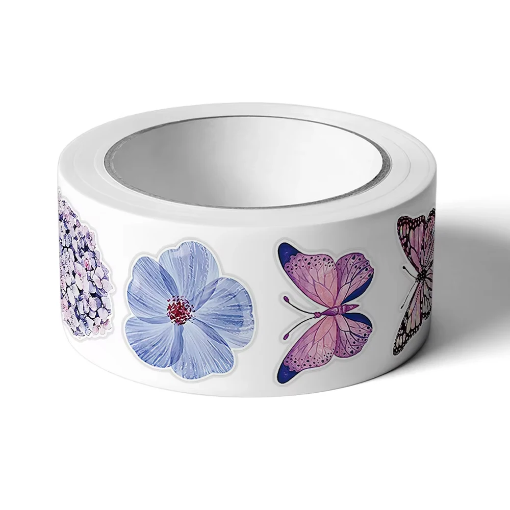 500pcs/roll 1-Inch Butterfly & Flower Shaped Self-Adhesive Stickers Decorative Labels for Gift Boxes and Crafts, Smooth Finish,