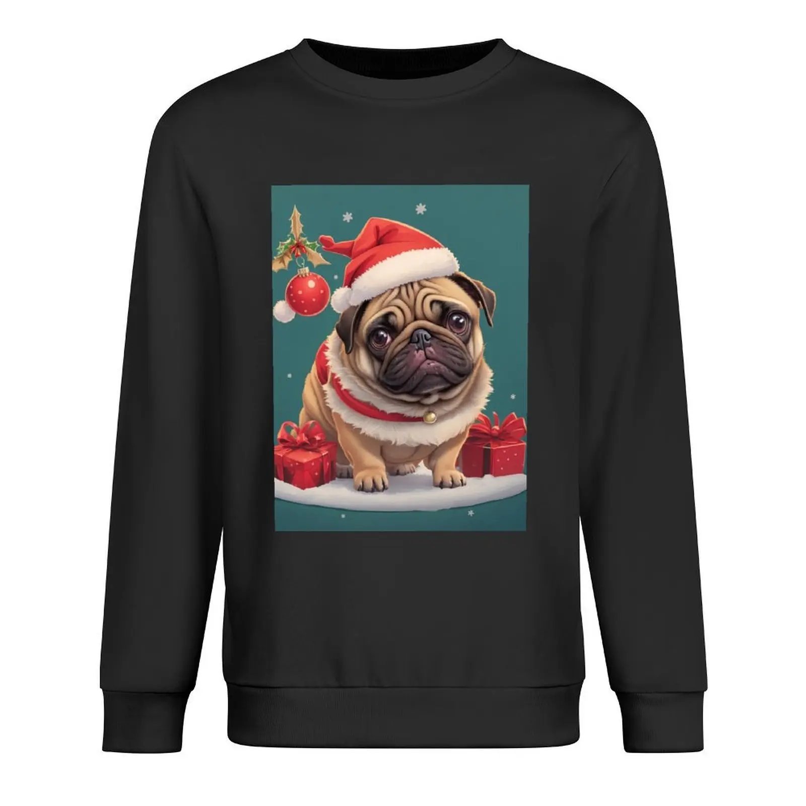 

black pug christmas Pullover men's sweat-shirt set male clothes men's clothing men's autumn clothes men sweatshirt