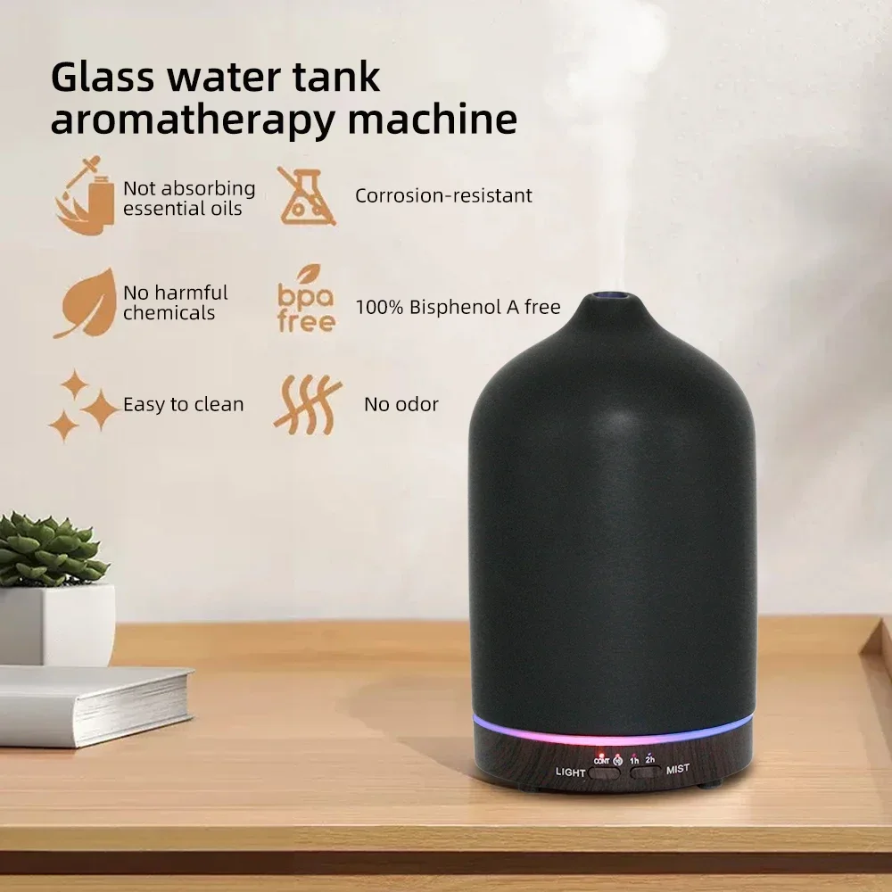 200ml Cool Mist Essential Oil Aroma Humidifier, 7 Color Changing LED Lights, Timer Setting, Includes 3 Pcs Essential Oils, Quiet Desktop Diffuser, Holiday Gift for Her Him Family