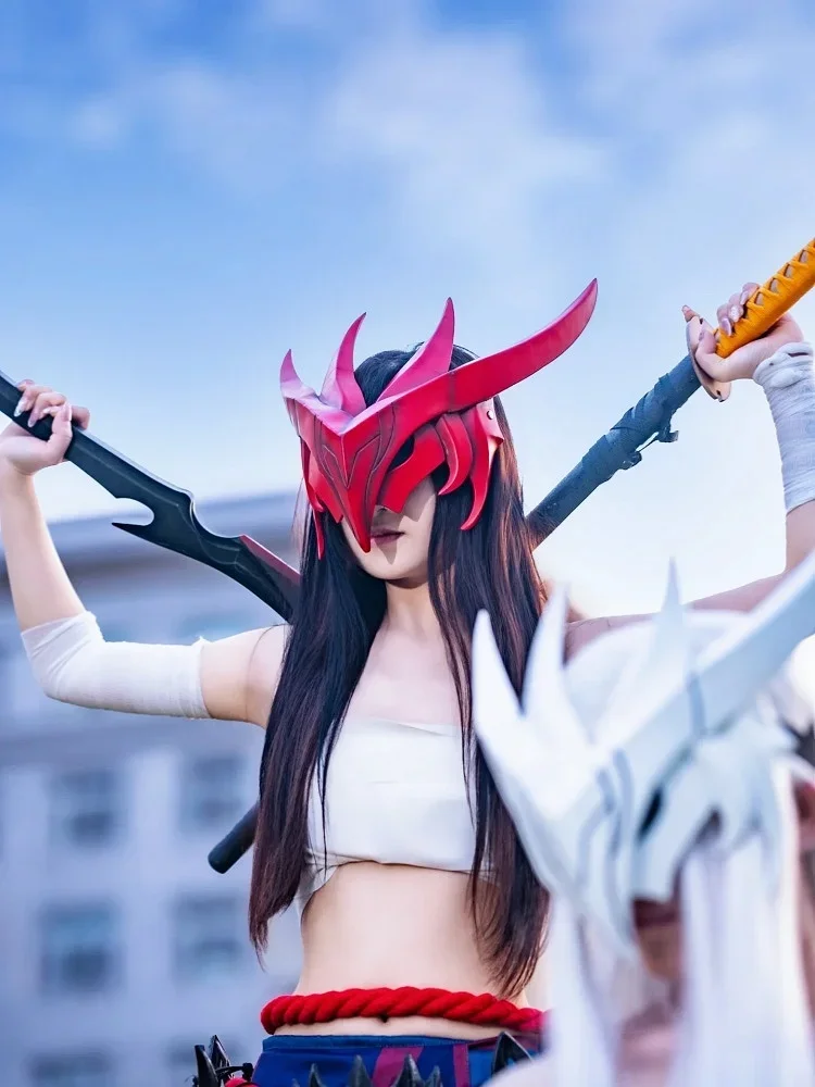 Lol Halloween Pixiv Game League Of Legends Yone Mask Cos Dress Up Ball Luminescence قناع الراتنج 2025 رائجة البيع