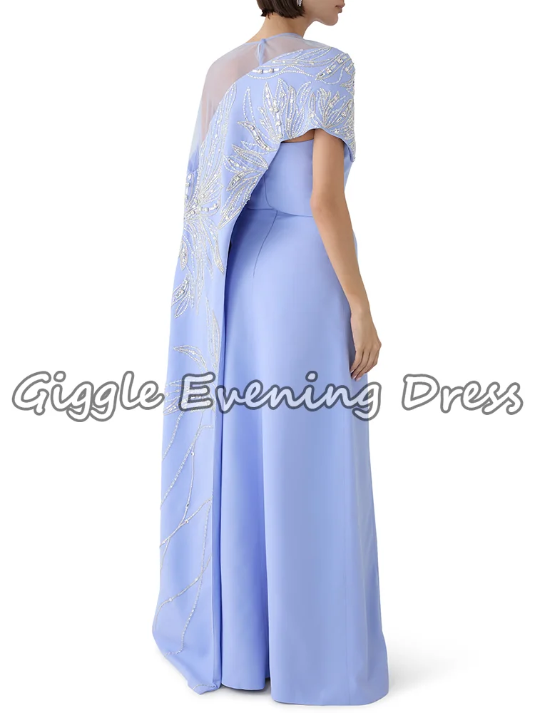 Giggle – robe de soirée élégante en Jersey bleu clair, classique, sans bretelles, perles cousues à la main, Cape sirène, robes d'occasion spéciale personnalisées