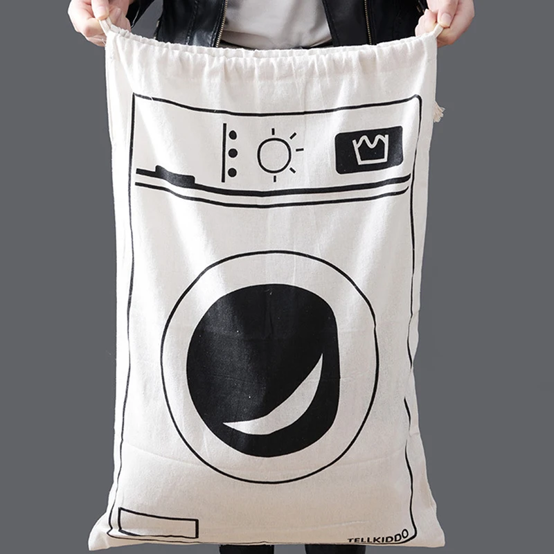 Large Cotton And Linen Laundry Bag Clothes Toys Storage Bag Printing Fabric Drawstring Duffle Bag Dirty Clothes Organizer Bags