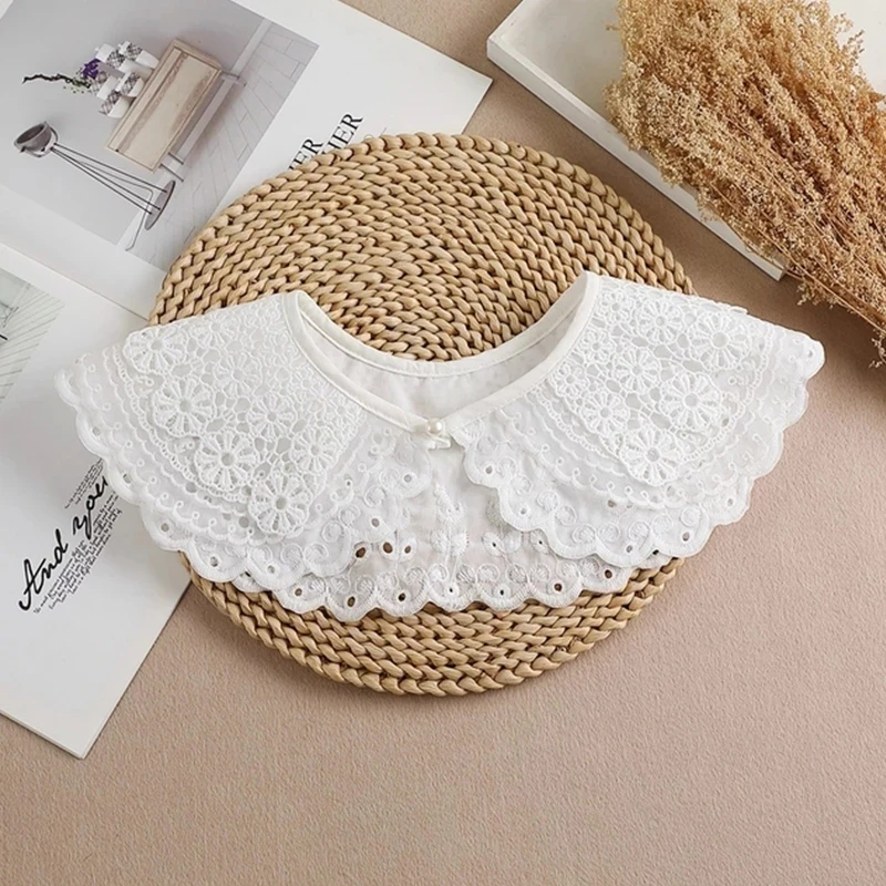Linbaiway boneka renda sifon, syal wanita kerah palsu, aksesori pakaian kerah palsu bordir bisa dilepas