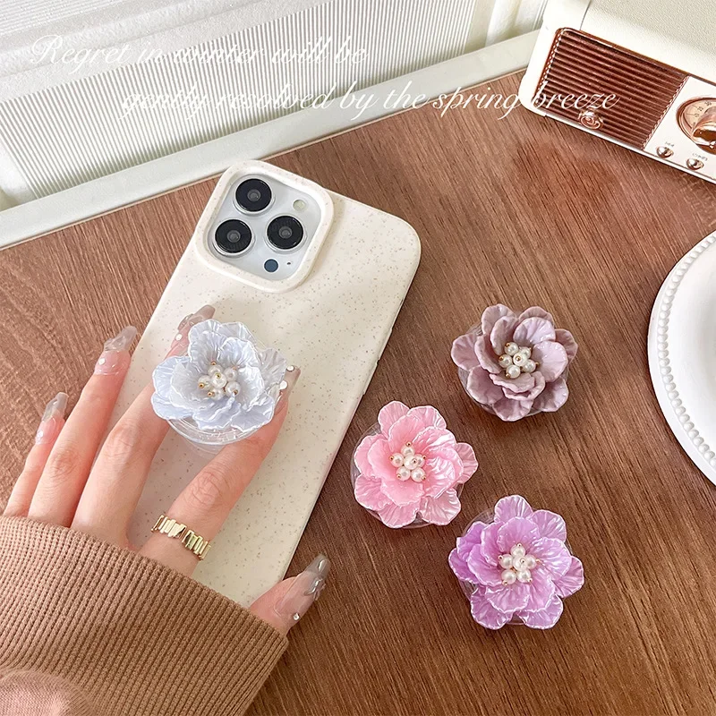 BOHO Beach 3D Conch Shell Flower Phone Holder Expanding Socket Grip Stand For iphone Pearl Universal Smart Tok Lazy Bracket