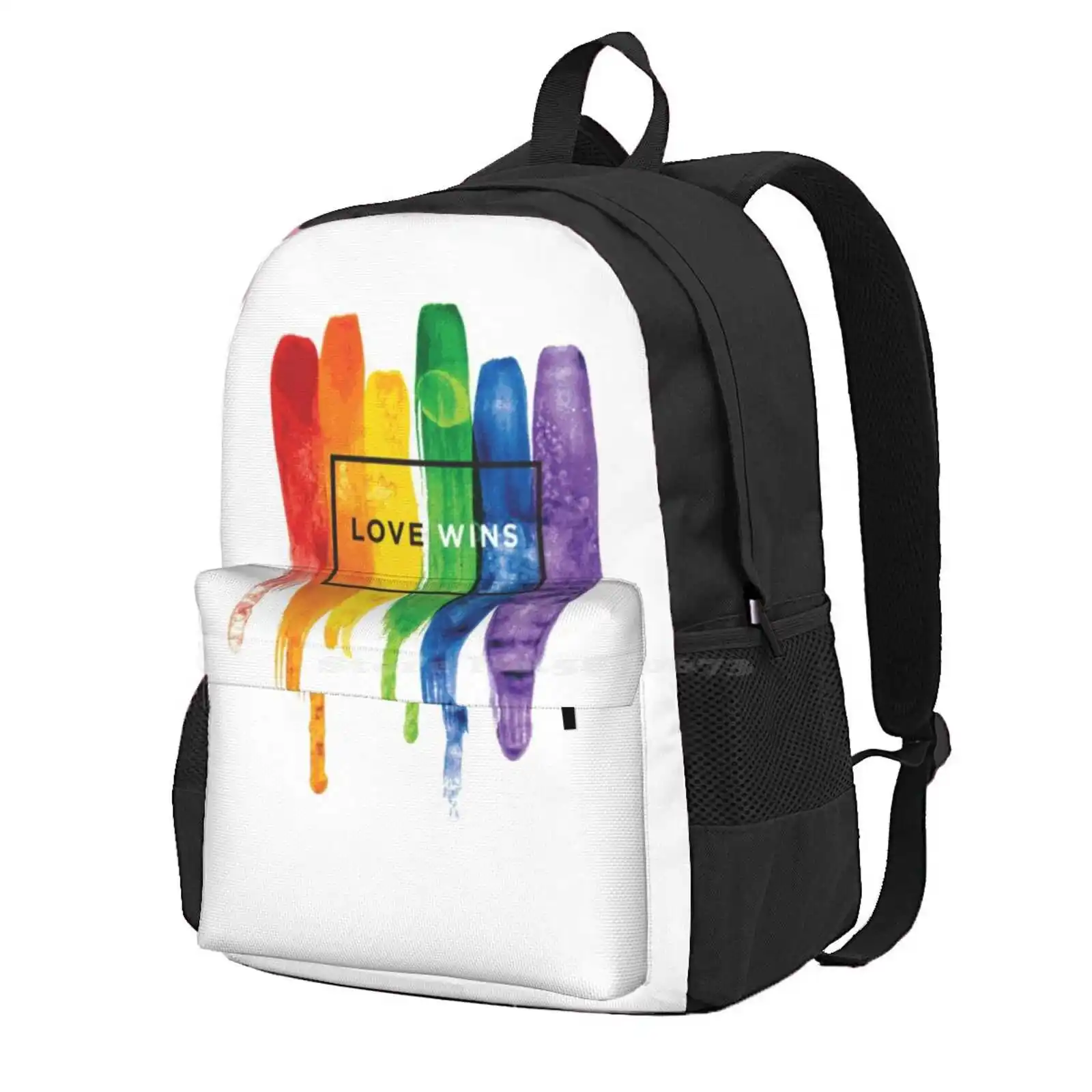 

Watercolor Lgbt Love Wins Rainbow Paint Typographic Hot Sale Schoolbag Backpack Fashion Bags Lesbian Parade Bisexual Gaypride