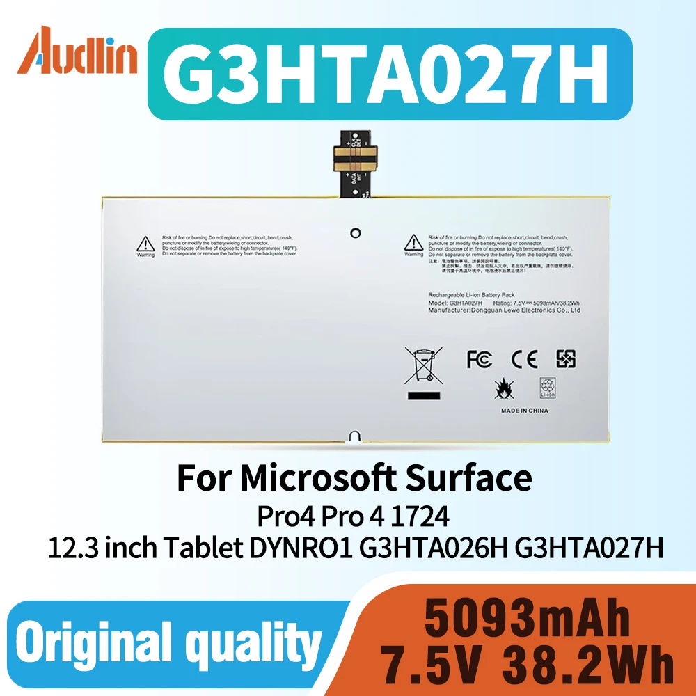 7.5V 38.2Wh G3HTA027H DYNR01 Laptop Battery for Microsoft Surface Pro4 Pro 4 1724 12.3 inch Tablet DYNRO1 G3HTA026H G3HTA027H