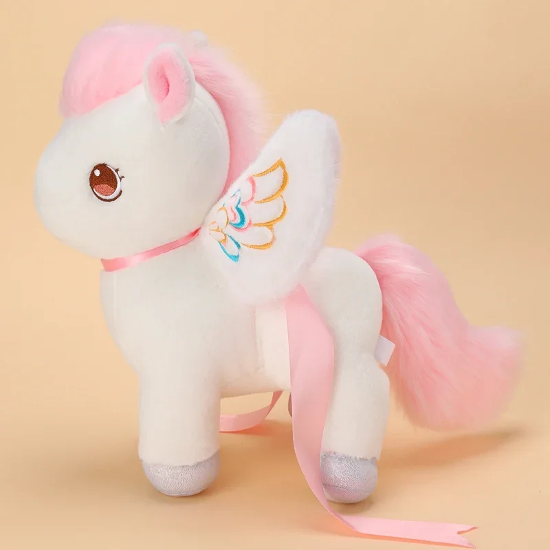 Cute White Pink Pegasus Plush Toys Soft Horse with Wing Dolls Unicorn Sleeping Huggable Pillow Home Decor Kids Birthday Gifts