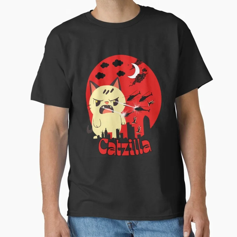 

King of the meowsters Catzilla #0808 Vintage Japanese Monster Anime movie gift T shirt for cat lover Large size Tops