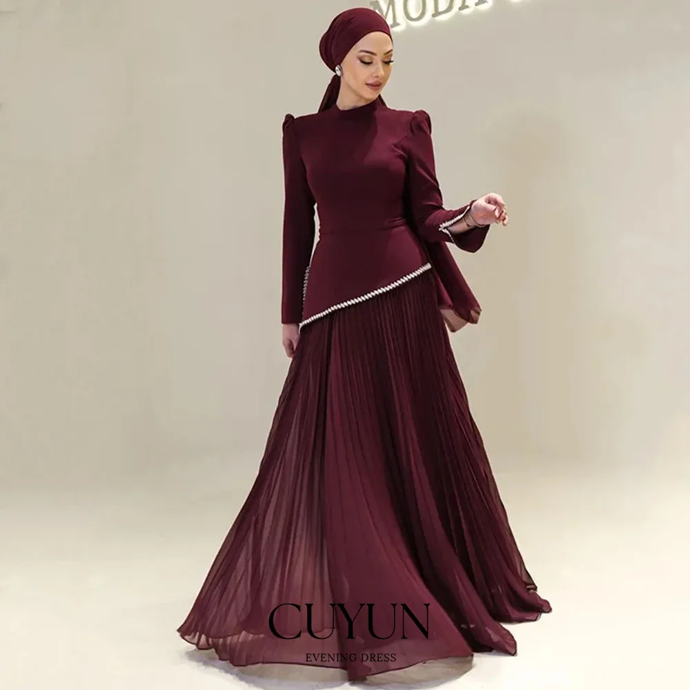 

CUYUN Скромное трапециевидное платье с длинными рукавами и аппликацией из бисера, платье для выпускного вечера Sadui Arabia, роскошное вечернее платье, подарок на заказ 2026