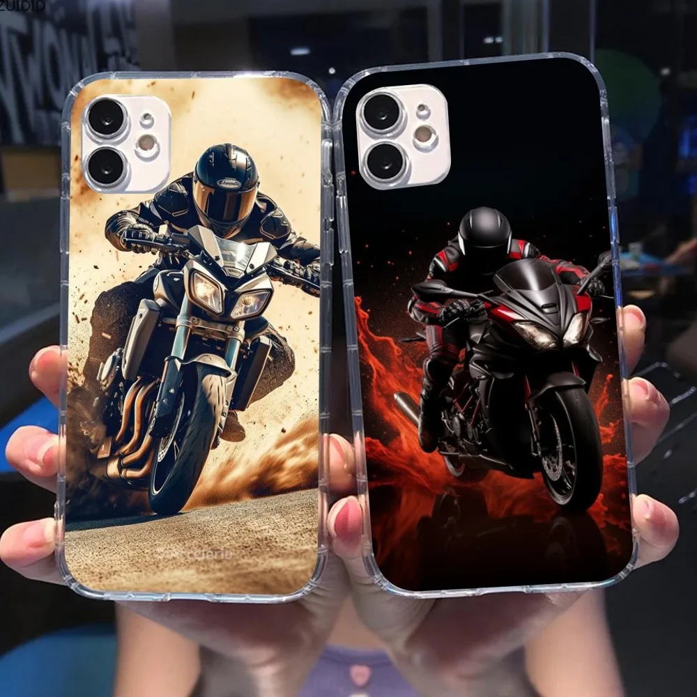 Motorcycle Rider Mobile Cell Phone Case for iPhone 15 14 13 12 11 XS X 8 7 6 Plus Mini Pro Max SE 2022 Clear Phone Cover Funda