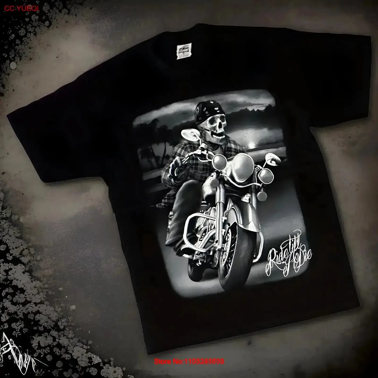 SC BLACK RIDE TILL I DIE HEAVY COTTON JUMBO PRINT TEES vintage Washed graphic streetwear Soft homme Slightly Stretched Casual