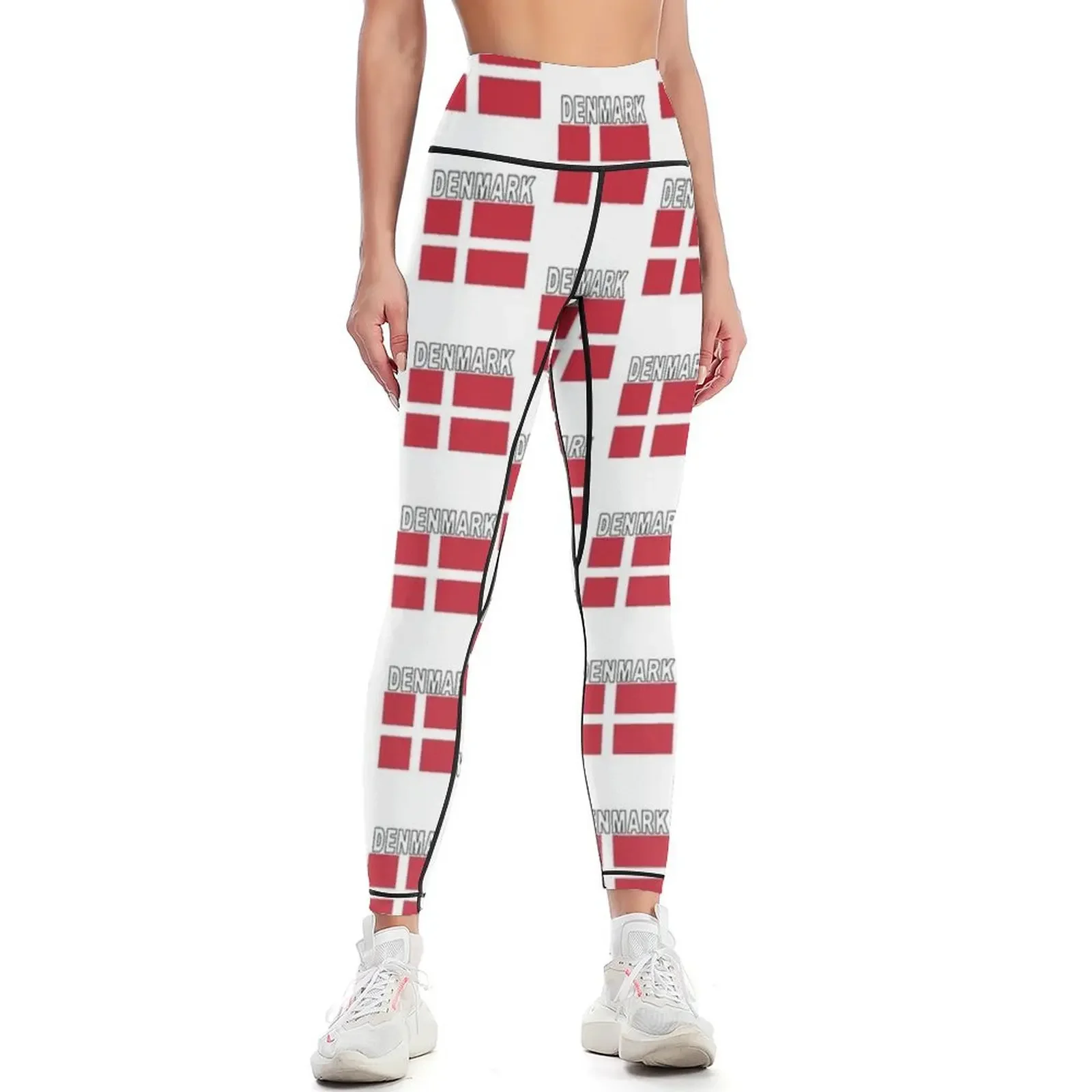 

Denmark Flag Style Soccer Tee Leggings Female legging pants workout shorts fitness set gym Women's sports pants Womens Leggings