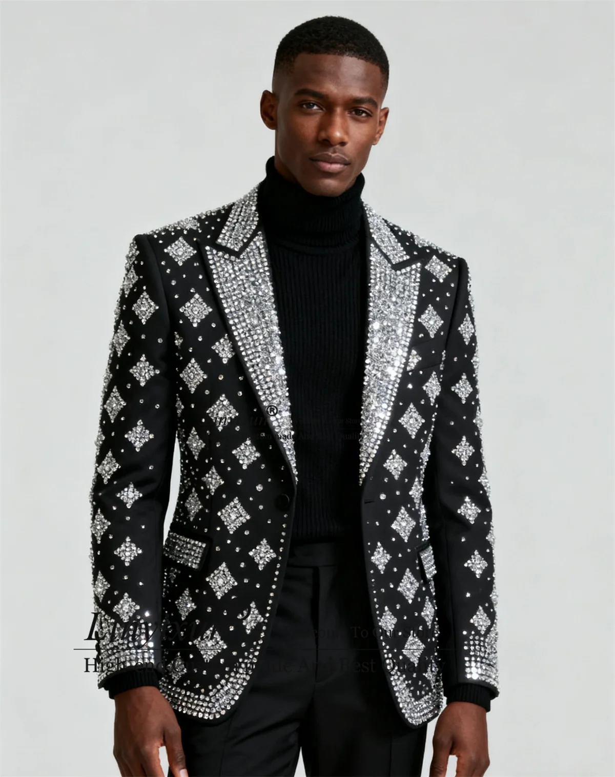 

Glitter Rhinestone Beaded Lapel Men Suits Customized 2 Pieces Sets Groomsmen Tuxedos Wedding Ropa Blazer Handsome Costume Homme