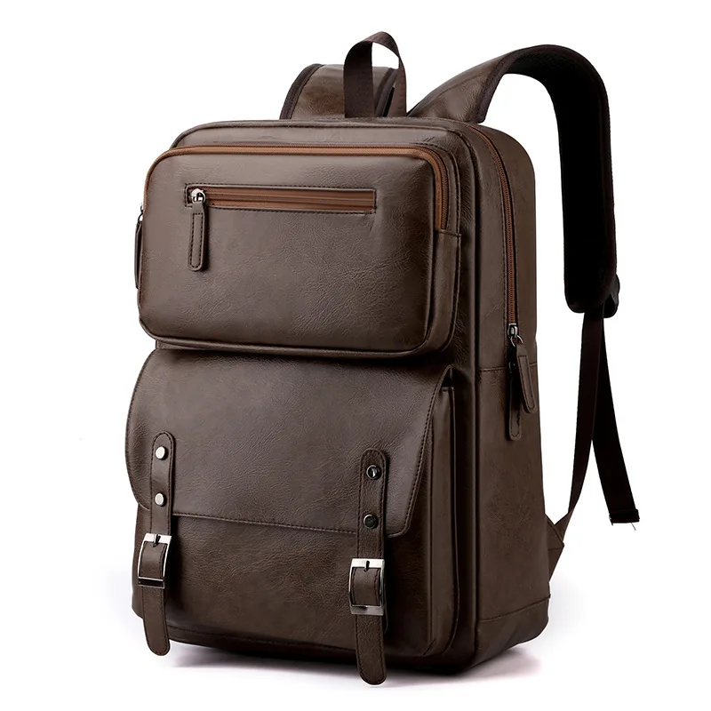 

New Men Backpacks Computer Daily Leisure Students PU Leather Bags Waterproof Schoolbags Fashion Boys Multi-Zipper For Working 배낭
