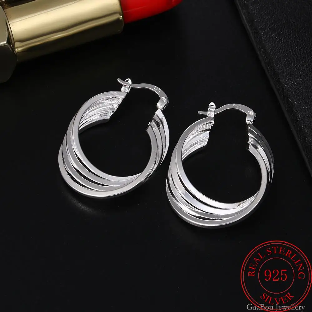 

925 Sterling Silver Four Layers Small Hoop Earrings For Women Engagement Fashion Jewelry Jewellery