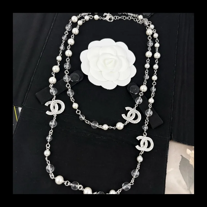 

Длинное ожерелье 25C High Version C Home White Enamel Transparent Pearl Premium Sense, высококачественная цепочка для свитера