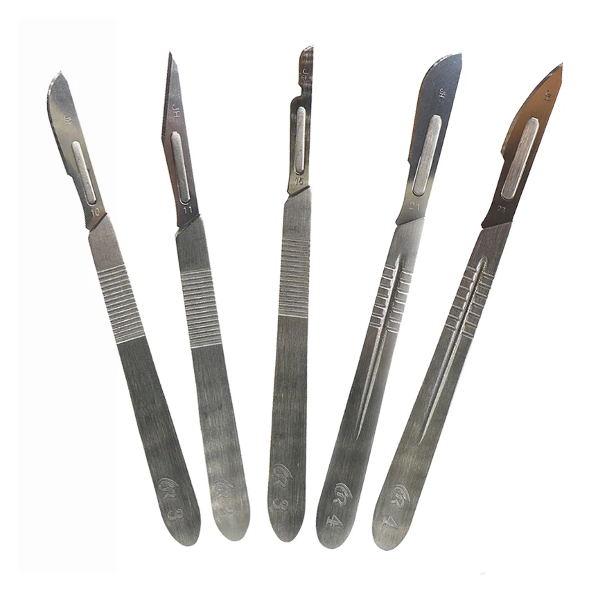 10 sztuk #10 #11 #15 #23 skalpel ostrza i uchwyt do Dermaplaning Dental Medical do cięcia DIY naprawa PCB laboratorium zwierząt chirurgiczne nóż