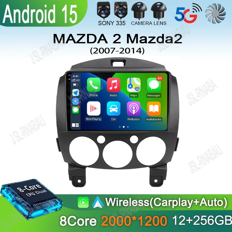 Car Radio Multimedia Player Android 15 For MAZDA 2 Mazda2 2007 2008 2009 2010 2011 2012 2013 2014 GPS Navi 2 Din Autoradio QLED