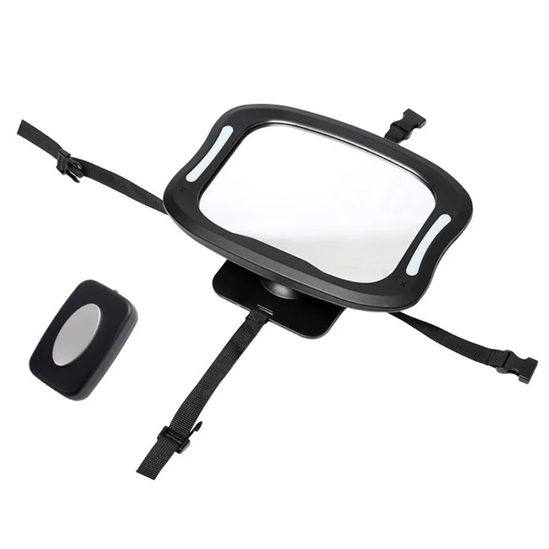 Car Baby Car Mirror LED Light Adjustable Shatterproof Back Seat Facing Rear Ward View Headrest Mount Mirrors Large Angle