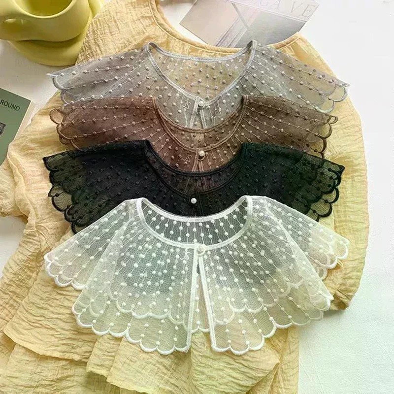 Korean Style Hollow Out Lace Fake Collar Solid Color Decorative Neck Shoulder Cover Ladies Summer Thin Casual Shawl
