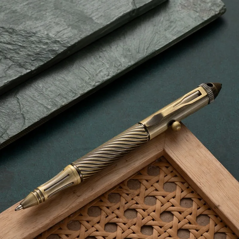 

Роскошная латунная винтажная шариковая ручка, черная, 0,7 мм, многофункциональная ручка для путешествий на открытом воздухе, деловая офисная канцелярская ручка Kawaii