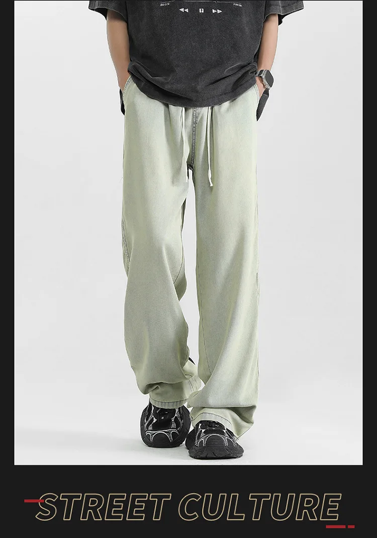 

Новая мода 2025 года, мужские потертые винтажные повседневные модные однотонные прямые широкие джинсовые брюки, мужские простые базовые джинсы, брюки, одежда