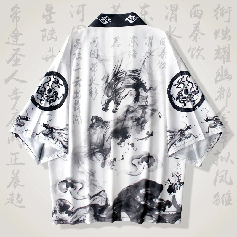 Japanese Traditional Clothing Japanese Kimono Women's Ink Dragon Print Summer High Quality Cardigan Half Sleeve Loose Comfort