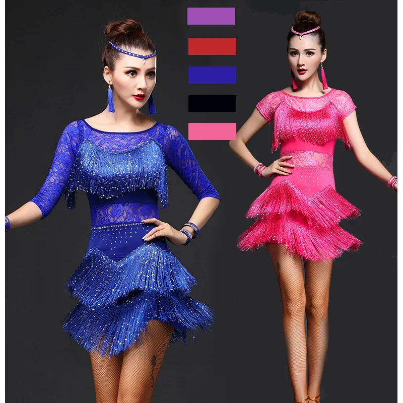 Latin dance dresses women/girls sexy sequin fringe ball skirt/tango/salsa/rumba/Latin clothes dresses for sale