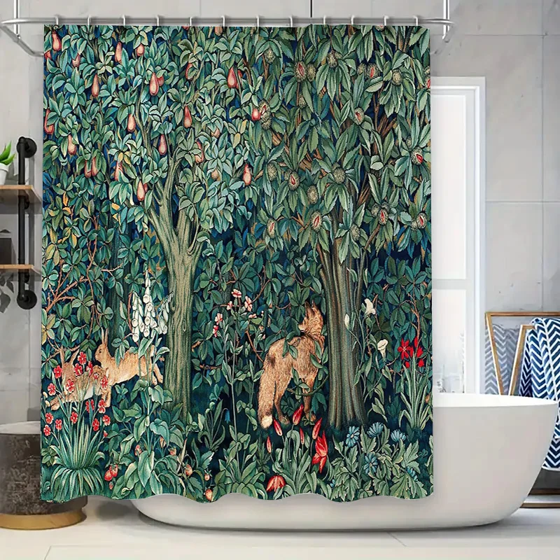 

Лесной олень, лесной занавес для душа, природа, дикая природа, животные, набор декора для ванной комнаты, винтажный деревенский домашний декор, гобелен, фон